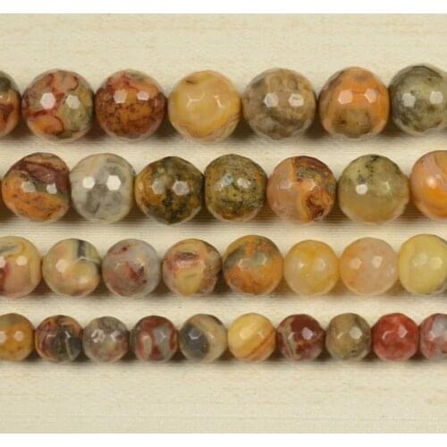 4-12mm Natural Round Faceted Yellow Crazy Lace Agates Beads For Jewelry Making Beads Bracelets 15'' Needlework DIY Beads Trinket