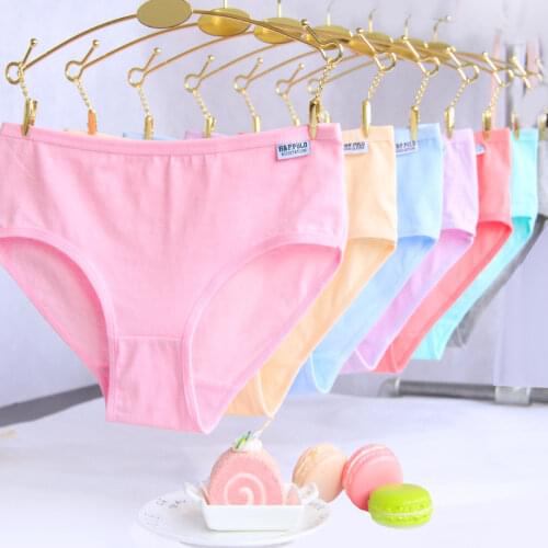 6 Pcs Cotton Girls Underwear Solid Low Waist Short Briefs Comfortable Antibacterial Woman Panties 12-18Y