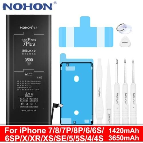 NOHON Battery For iPhone 7 8 6 6S Plus X XR XS SE 5S 5 4S 4 Replacement Bateria For iPhone7 Plus iPhone8 Max Capacity Free Tools