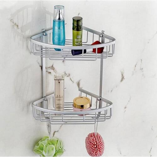 Aluminum Home Hook Shower Storage 2 Layer Bath Corner Shelf Wall Mounted Basket Shelves Bathroom Accessories 800517