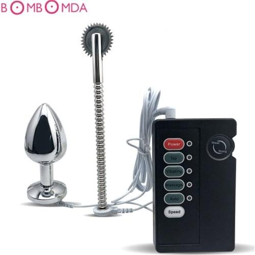 Electric Shock Anal Plug Vibrator Electro Pulse Stimulate Prostate Massager Vibrating Rolling Wheel Nipple Stimulators Sex Toys