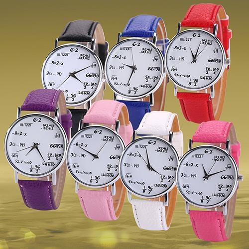 Womens Mens Fashion Clock Math Formula Equation Dial Faux Leather Female Quartz Wrist Watch New Unisex reloj mujer Ladies Dres