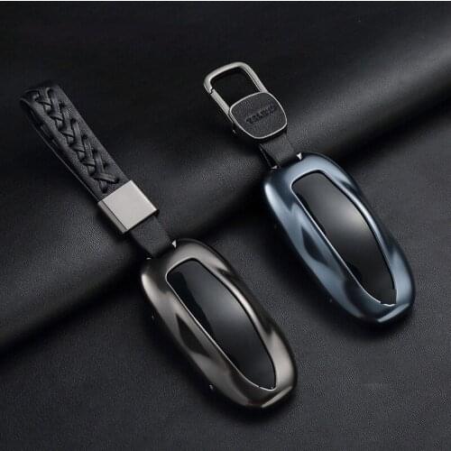 For Tesla Model S Remote Key Case Cover Shell Key Holder Bag Automobiles Aluminum Alloy + Leather Key Ring Auto Car Accessories