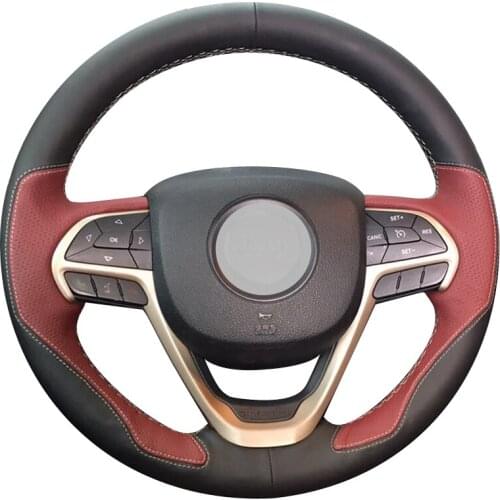 Black Leather Wine Red Leather Car Steering Wheel Cover for Jeep Grand Cherokee 2014-2016