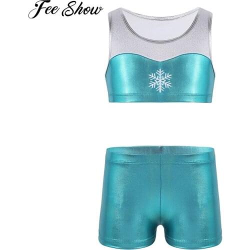Kids Girls Tankini Outfit Sleeveless Shiny Snowflake Embroidery Tank Top with Bottoms Ballet Dance Costumes for Gym Workout