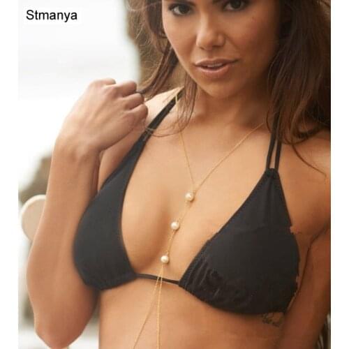 Long Necklace Body jewelry - Crossover Beach party Imitation pearls Body Belt Chain Necklace For Women gift Jewelry D1049