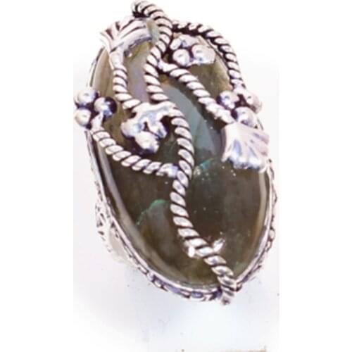 Labradorite Ring Silver Overlay over Copper, USA Size 5.75., R5789