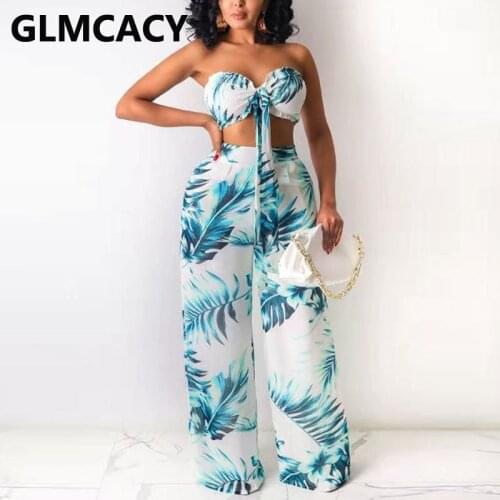 Two Pieces Sets Women Strapless Bowknot Top & Wide Leg Pants