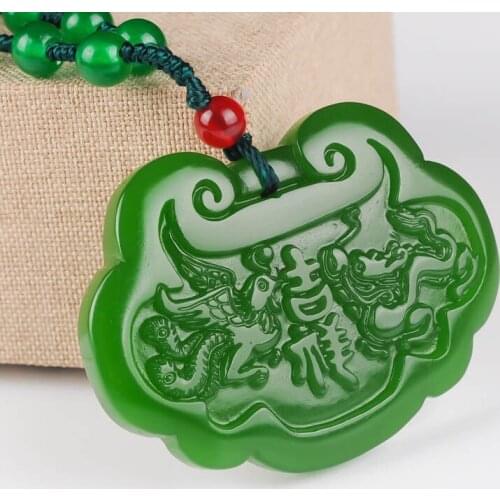Natural Green Hand-carved Dragon and Phoenix Jade Pendant Fashion Boutique Jewelry Men and Women Baby Lock Necklace Accessories