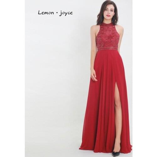 Lemon joyce Elegant Evening Dresses 2020 Sexy Backless Party Gowns Beading Chiffon Formal Evening Dress Plus Size