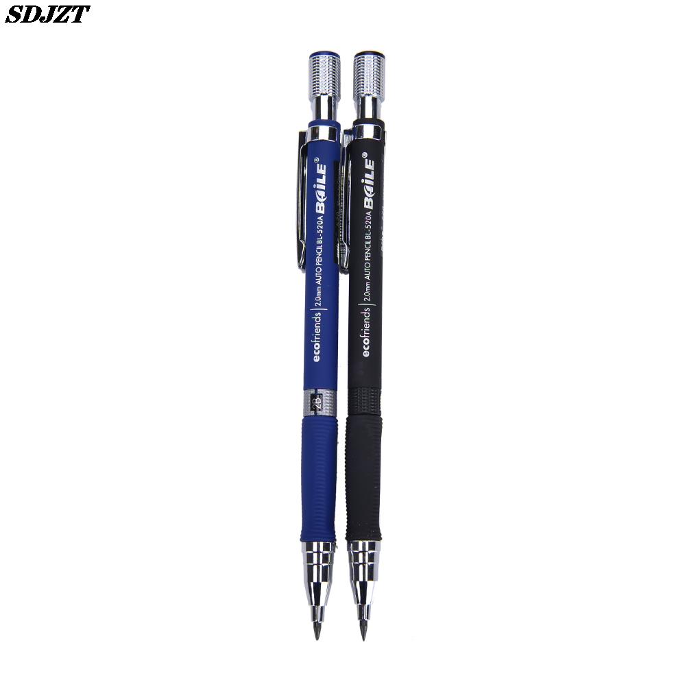 Best Promotion 2.0 mm 2B Lead Holder Metal Mechanical Drafting Drawing Pencil with 12 Pieces Leads Writing Stationery