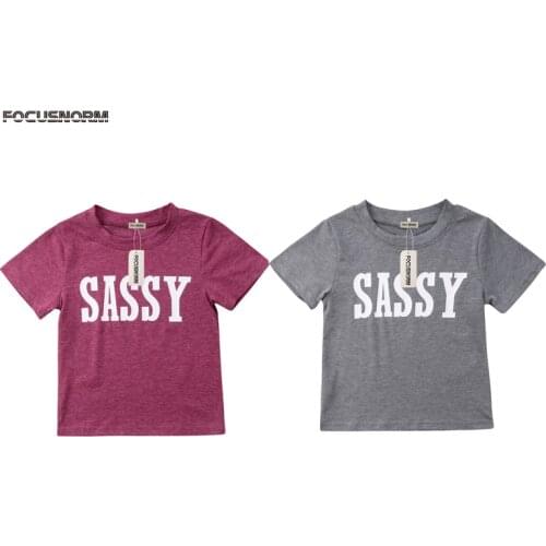 Toddler Baby Girls Boys Fashion Casual Summer T-Shirts Tops 2 Style Short Sleeve Letter Print Solid Slim Tops Outfit 0-4Y