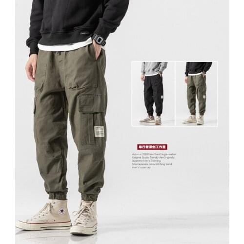 2021 Retro Mens Cargo Pants Autumn Beam Pants Ankle Striped Pants Harem Pants Jogging Pants Men Hip Hop Cargo Pants 100% Cotton