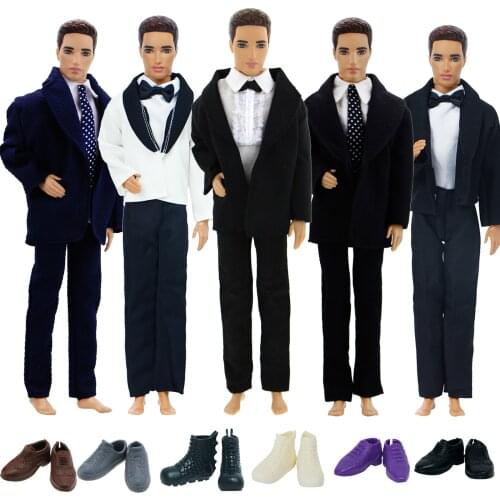 Handmade Mens Outfit for Barbie Doll Friend Ken Doll Wear Tuxedo Business Modern Suit Coat Shirt Shoes Clothes Accessories Toy