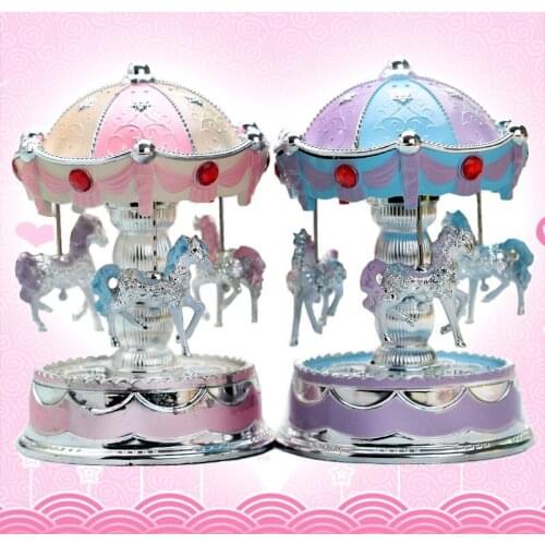 Music Box with Flash Merry-go-round Musical Box Creative Music Plastic Pendant Birthday Girl Romantic Gift with Led Light