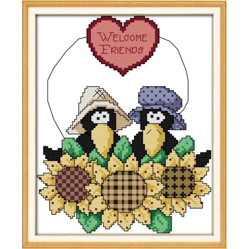 Welcome friends cross stitch kit cartoon bird lover 14ct 11ct count printed canvas embroidery DIY handmade needlework plus