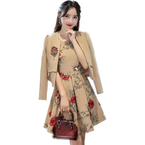 2021 New Women Spring Autumn Sleeveless Dress Plus Size 4XL Printing Suit Vestidos Two-Piece Dress Long-Sleeved Female Jacket436