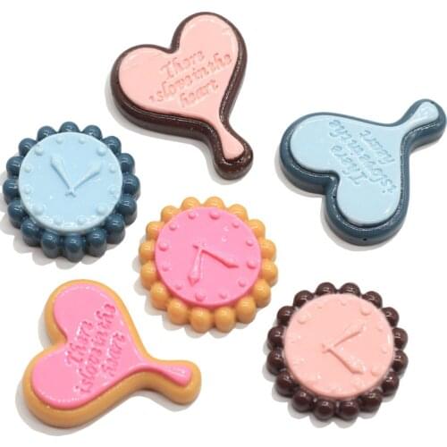 New Novelty Heart Clock Resin Flatback Cabochons Pastel Color Love Heart Clock Embellishment Ornaments Hair Bow Center Craft DIY