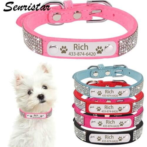 Personalized Bling Dog Collar Custom Nameplate Cat Dog Collars for Small Medium Large Dogs Engraved ID Name Tag Pet Dog Collar