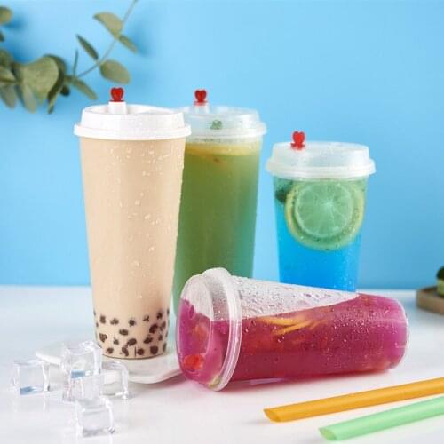 50pcs 90 caliber transparent disposable cups 500ml 700ml party birthday favor creaive juice plastic cups with love lid wholesale