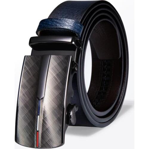 Hi-Tie New Blue Leather Belt Men Vintage Casual Cowboy Belts for Jeans Automatic Buckle Genuine leather Luxury Straps Designer