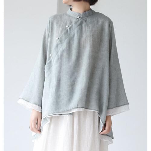 Traditional Chinese Clothing Women Tai Chi Chiffon Tang Suit Top Costume Female Linen Kung Fu Shirt Long Sleeve Blouse Qipao Top