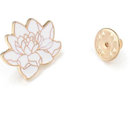 White Lotus Flower Wave Round Lapel Pins Brooch for Women High Quality Jackets Denim Coat Backpack Metal Button Enamel Pin Badge