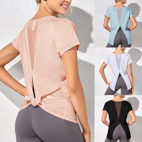 Yoga Shirt Women short Sleeve T-shirt Mesh Back Sports Sweatshirt Quick Dry yoga Top Women Gym Shirt Womens Fitness Shirt Tee