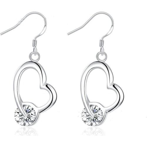 925 sterling silver goddess temperament simple fashion crooked heart inlaid masonry crystal earrings party wedding ladies gift