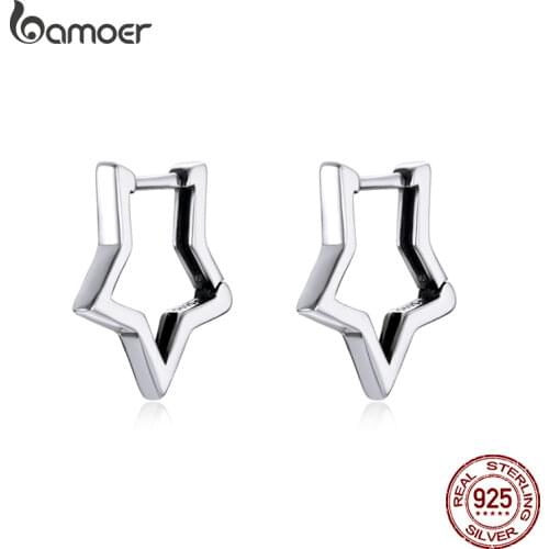 Bamoer 925 Sterling Silver Starlike Earrings Star Shape Ear Buckle Minimalist Earrings Daily for Women Fashion Jewelry SCE1136