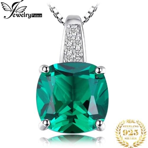 JewelryPalace Simulated Nano Green Emerald 925 Sterling Silver Necklace Women Green Gemstone Solitaire Pendant Necklace No Chain
