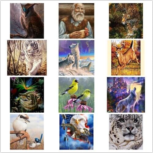 Diamond Embroidery Wolf Tiger Leopard Bird Cross Stitch Full Drill Diamond Painting Animals Set DIY 5D Sticker Decor Paintings