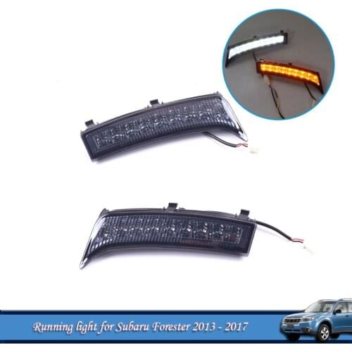 1 Pair Car LED DRL Daylight Fog Lamp Running Light Black For Subaru Forester 2013 - 2017 Daytime With Turn Signal Light