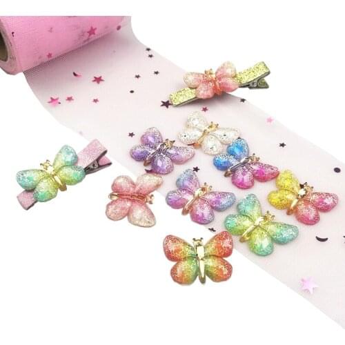 10 Pcs 33MM Unique Mixed Glitter Butterfly Flat Back Figurine DIY Wedding Scrapbook Decor Home Craft Phone Case Headdress Patch
