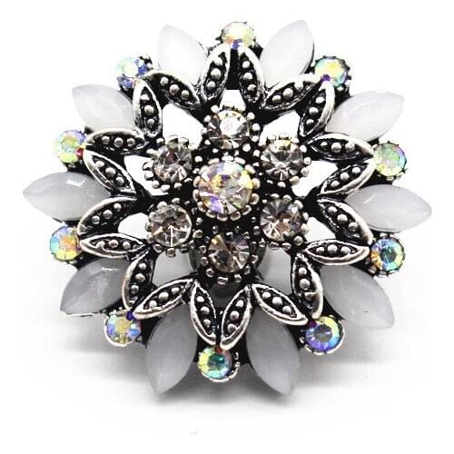 10pcs/lot Metal Vintage Flower Rhinestone Snap Button Beads Fit 18mm/20mm Snap Bracelet Necklace Women Buttons Jewelry Making