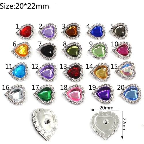 Fashion 10Pc 20*22mm Heart Plated Silver Buckle Rhinestone Buttons Wedding Lnvitation Card Decoration Sewing Decoration