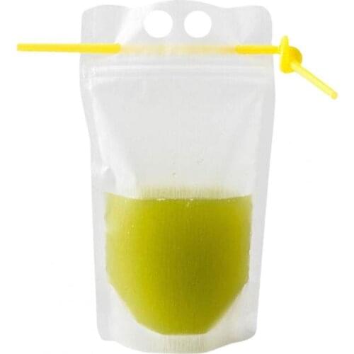 100Pcs/Set 500ml Drink Pouch Reclosable Toting Design with Drinking Straw Ice Smoothie Drink Pouches Coffee Storage Bag