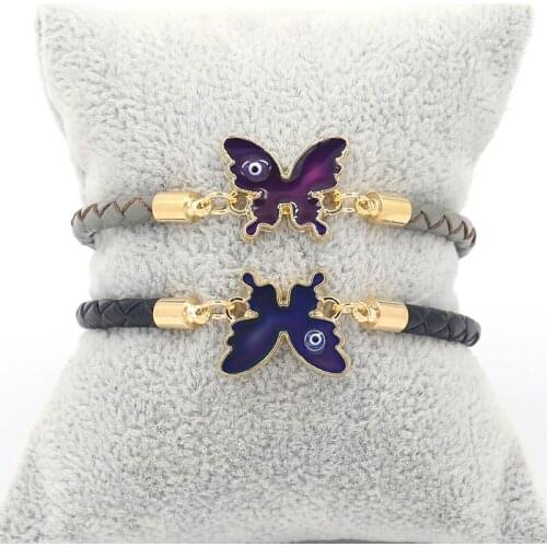 2021 Interesting Temperature-controlled Change Color Butterfly Bracelet Leather Fashionable Womens Bracelets jewelry Wholesale