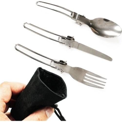 3 in 1 Outdoor Folding Tableware Spoon Fork Cutlery Set Stainless Steel cooking utensils Camping Travel Cutlery