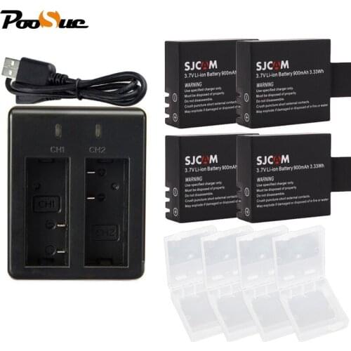 4pcs For SJCAM Battery + USB dual SJ4000 battery charger for Sjcam 4000 wifi SJ 4000 SJ5000 sj4000 M10 sj5000 SJ7000 Eken H9