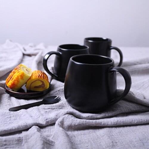 500ML Large Capacity Ceramic Coffee Mug with Lid Black Porcelain Coffee Mugs and Cups Milk Tea Cup Ceramic Mug with Spoon 0.4L