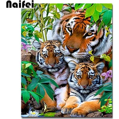 5D Diamond embroidery Jungle animal Tiger Family Cross Stitch DIY diamond Painting mosaic diamonds wall stickers home decor Gift