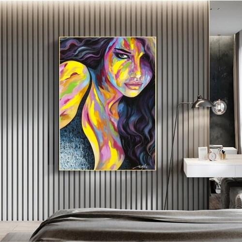 Africa Women Printed Posters Abstract Girl Portrait Canvas Painting Colorful Oil Wall Art Painting for Living Room Home Decor