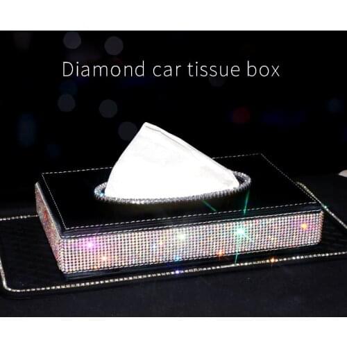 Car Tissue Box Diamond Auto Tissue Paper Holder Napkin Auto Interior Women Bling Accessories