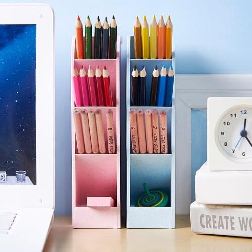 Behogar Desk Organizer 4 Grids Desktop Stationery Pencil Markers Storage Holder Racks Box Case Containers Home Office Supplies