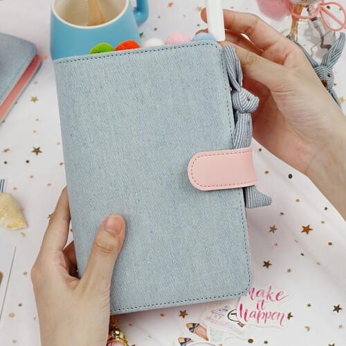 2021 A5 A6 Kawaii Cute cloth Notebook school office stationery Blank line grid dots planner notepad 6 Holes Spiral Ring Binder
