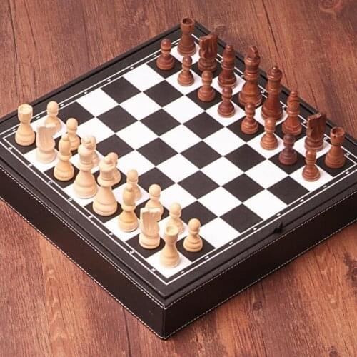 BSTFAMLY wood chess set game, portable game of international chess, High-grade leather box chessboard wood chess pieces, LA36