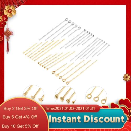 50-100pcs Stainless Steel Heads Eye Flat Head Pin Gold Silver Plated Ball Head Pins Findings For Jewelry Making Finding Supplies