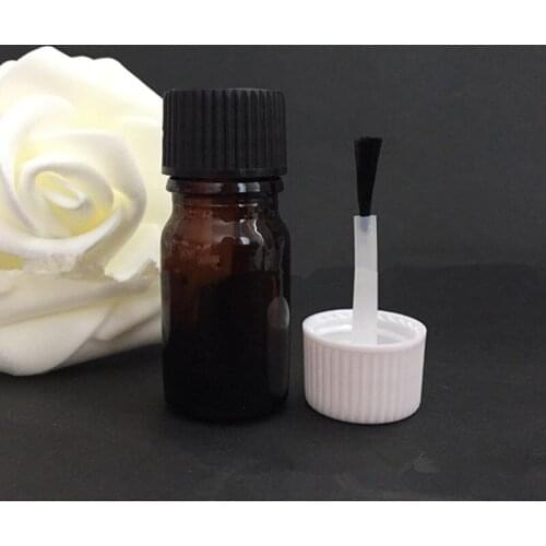 5ml Amber Glass Nail Polish Bottles With white Black lids & brush Mini Glass Container F069