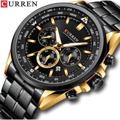 CURREN Watch Men Fashion Casual Top Brand Luxury Business Wristwatch with Stainless Steel Sport Chronograph Date Quartz Clock